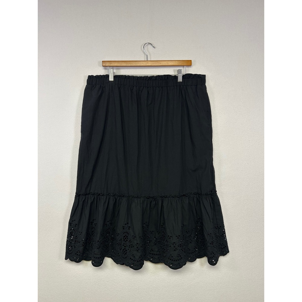 Cottagecore Boho Time and Tru  XL Black Eyelet Lace Ruffle Midi Skirt Pocket